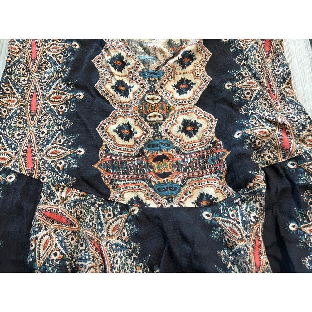 Free People Womens Voile Trapeze Slip Tunic or dress M Black Paisley Print boho - Picture 7 of 7
